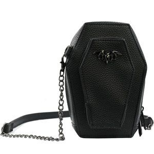 Coffin Black Metal Bat Vegan Leather Mini Shoulder Bag Or Wristlet Purse NWT
